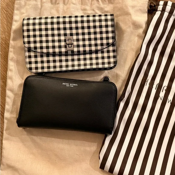 Henri Bendel Gingham Wallet in Black and White with Snap on Black Wallet - Picture 3 of 5